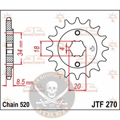 PIGNON de SORTIE BOITE HONDA 520/13T...125/250 REBEL...JT SPROCKETS SPROCKET FRONT 13T 520 12120564 / JTF270.13