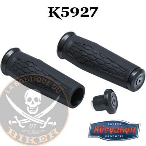 POIGNEES POUR GUIDON DE 25 KURYAKYN HEXAGONALES...KURYAKYN GRIP HEX 1 UNIV BLK 06302365 / 5927