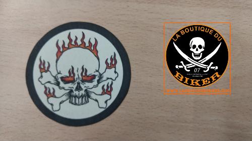 PATCHE CAOUTCHOUC LAVABLE SKULL FLAMME...LA BOUTIQUE DU BIKER