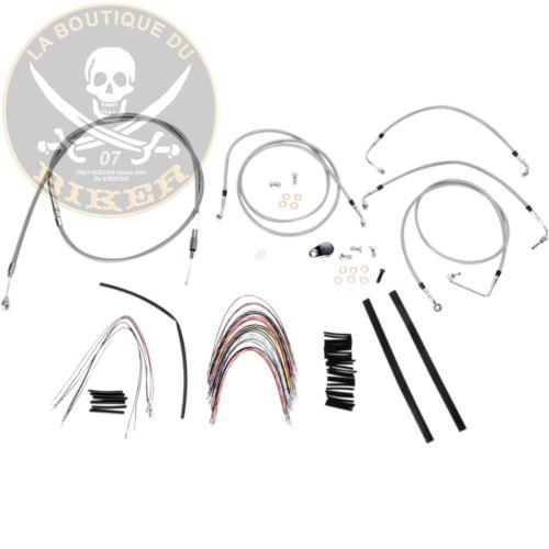 HARLEY FLHR / FLT 2008-2013...KIT DE CABLES COMPLET POUR GUIDON APE de 35.50cm...B30-1094 BURLY BRAND CABLE KIT 14" BRAIDED STAINLESS STEEL HANDLEBAR W/ABS