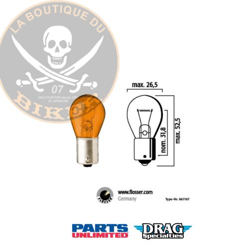 AMPOULE DE CLIGNOTANT SIMPLE FILAMENT...PE20600540 BULB SINGLE FILAMENT 12V PY21W BAU15S AMBER 20600540 / 667107