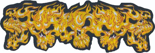 PATCHE BRODE 29cmX10cm...LT30025 FIRE SKULLS...LA BOUTIQUE DU BIKER