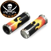 POIGNEES POUR GUIDON DE 25 CUIR FLAMME HARLEY + CUSTOM...MCS913132 HANDLEBAR GRIP SET, FLAMED LEATHER CUSHION...LA BOUTIQUE DU BIKER